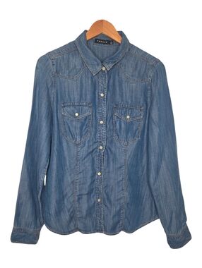 Trouve Womens Medium Wash Western Chambray Pearl Snap Shirt Size Large